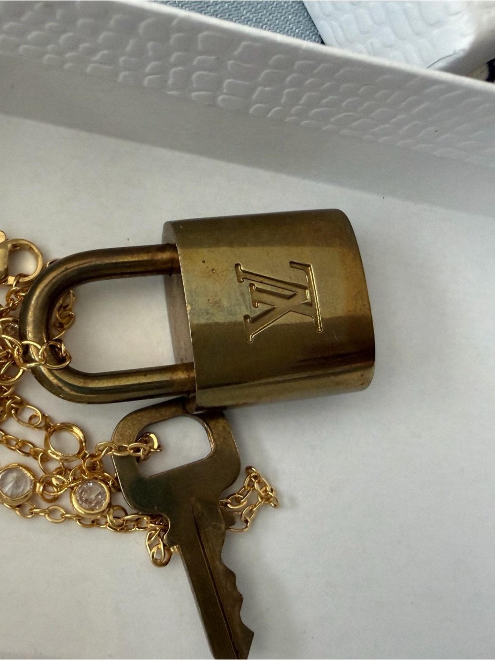 Louis Vuitton Gold-Tone Padlock and Key Necklace with Crystal Accents - Picture 2 of 3